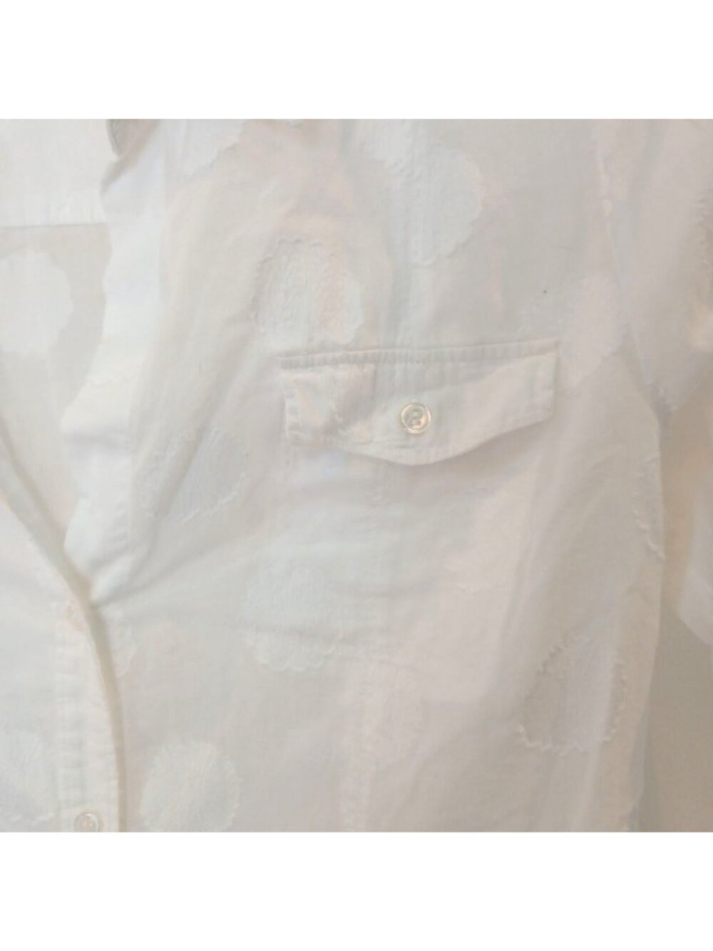 New York & Co Womens M White Textured Button Shirt 100% Cotton 3/4 Sleeve #D-30 - Picture 8 of 8